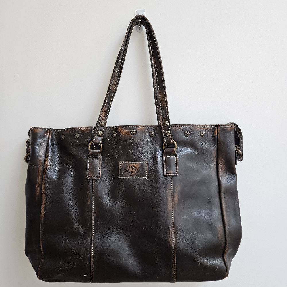 EUC Patricia Nash Overdyed Distressed Dark Brown Leather Tote Bag
